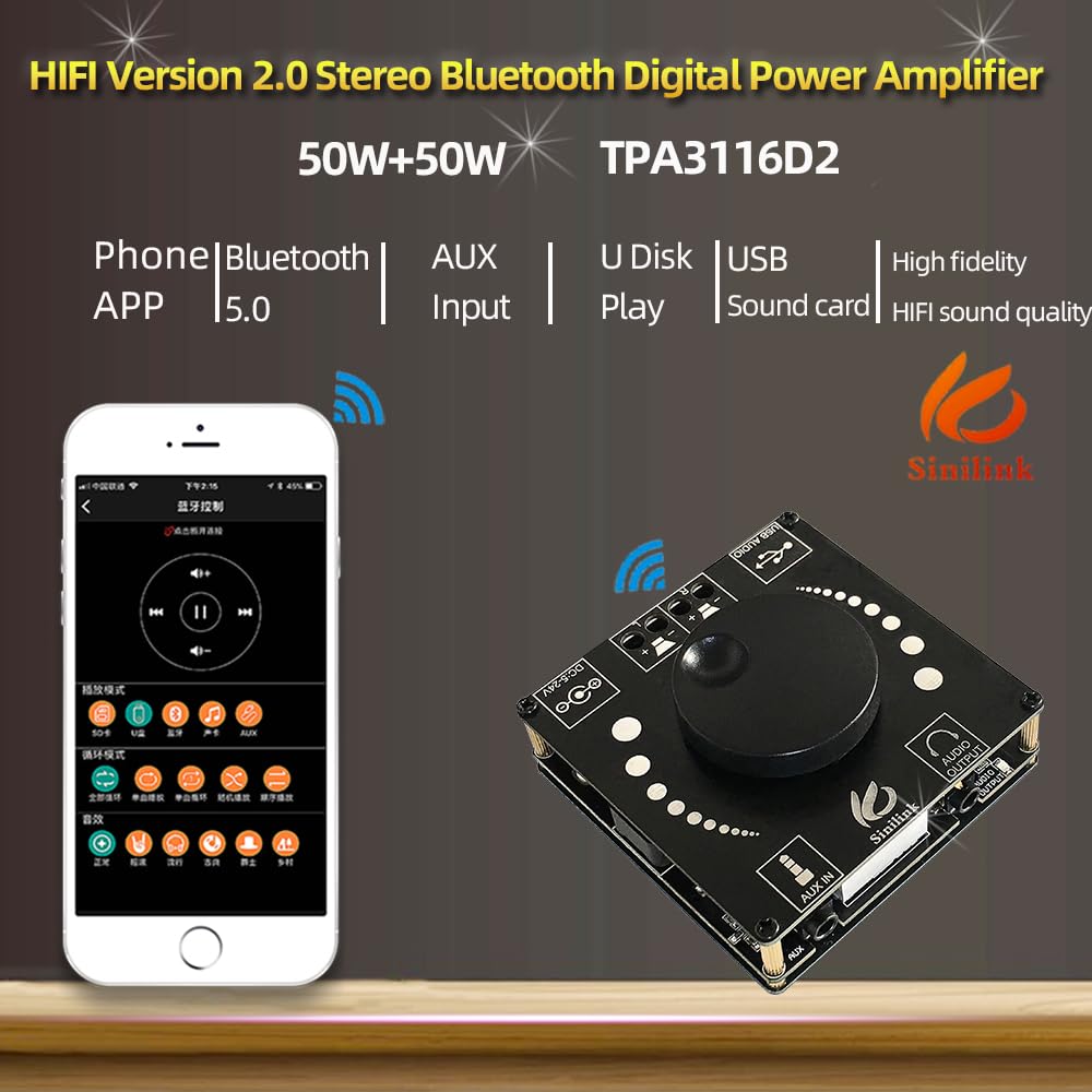 HIFIDIY LIVE XY-AP50H TPA3116D2 Bluetooth 5.0 Digital Power Amplifier Board AUX 2X 50W Speaker Stereo Audio AMP Module Home Music Input DC12-24V