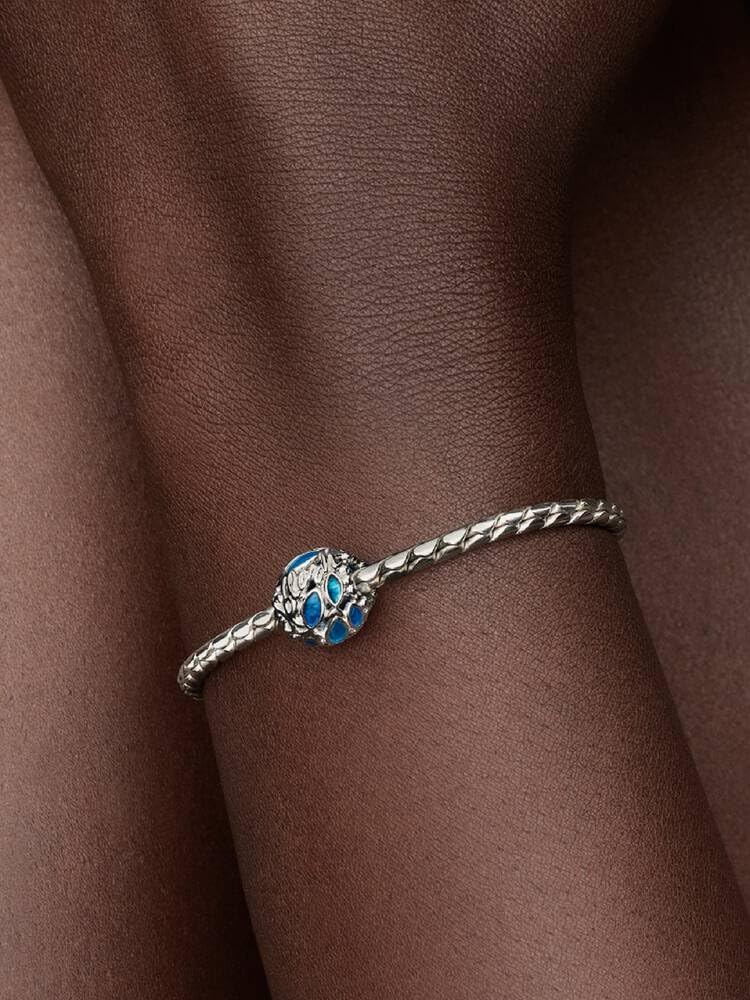 Openwork Fish Sterling Silver Charm z przezroczystą niebieską emalią