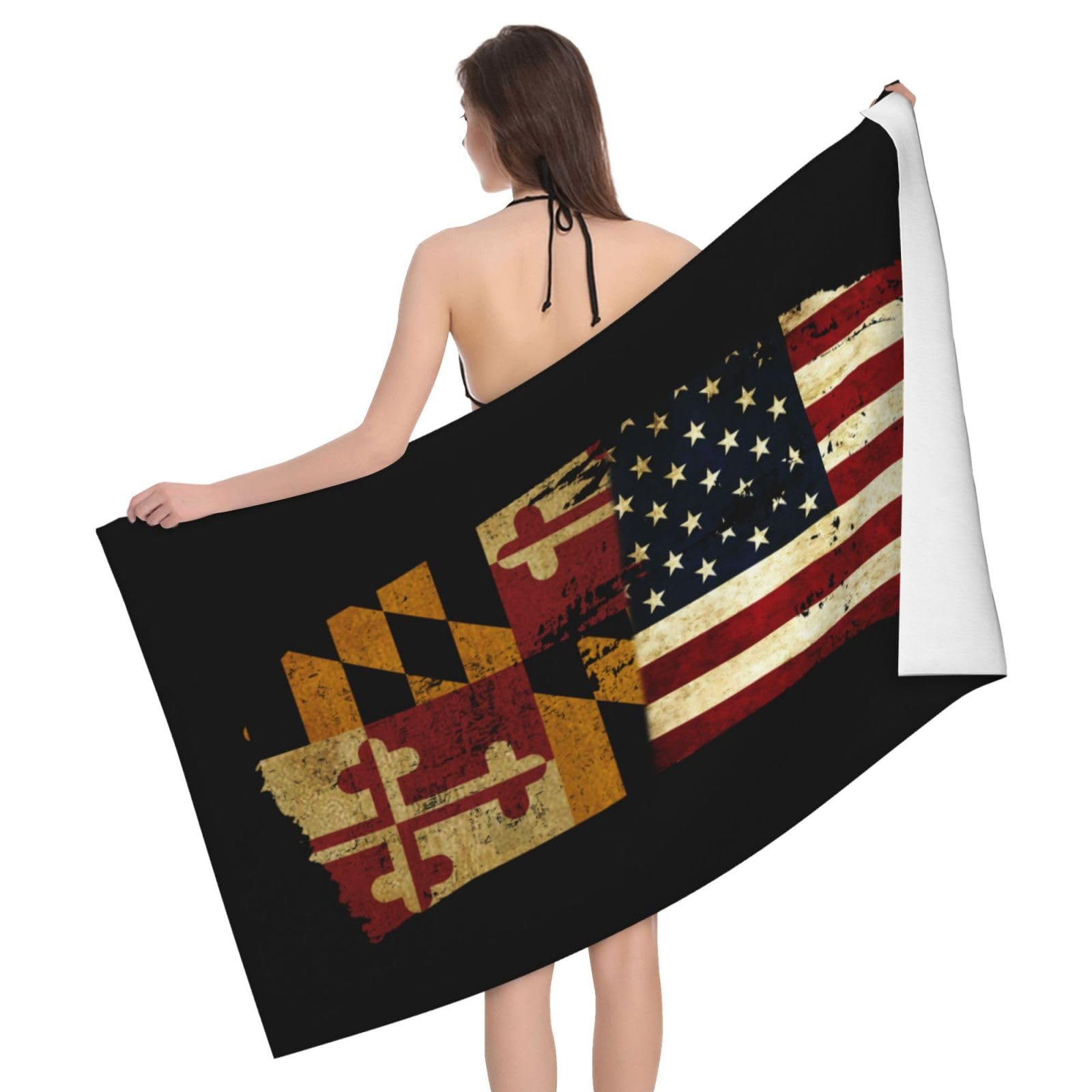 HLBSDM Microfiber Marylander America Flag Beach Towel Quick Dry Soft Sand Free Beach Towels for Pool Swim Beach Lightweight Thin Towels
