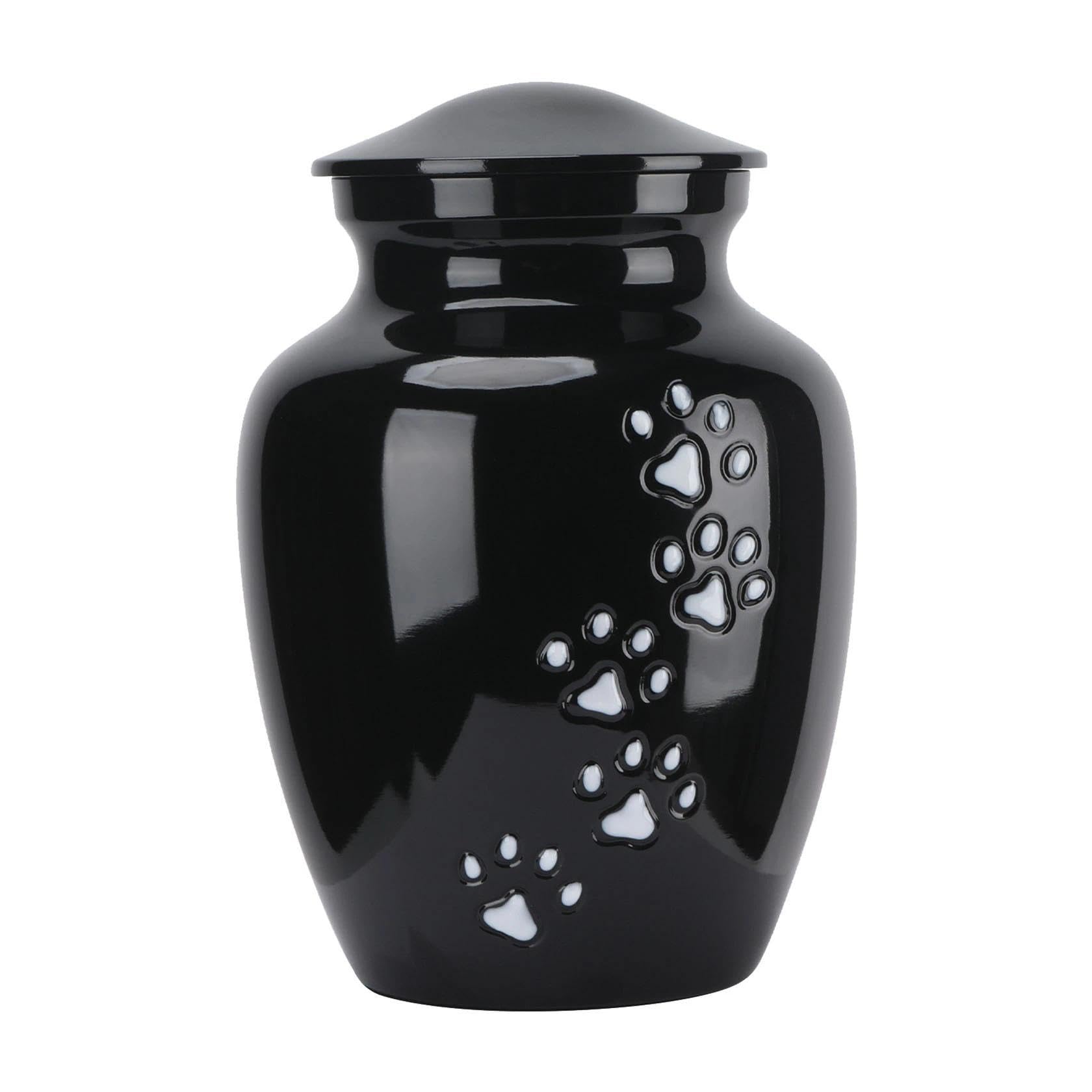 YYUINU Dog Cat Keepsake Urns for Ashes, Paws Engraved Pet Urn(Black)