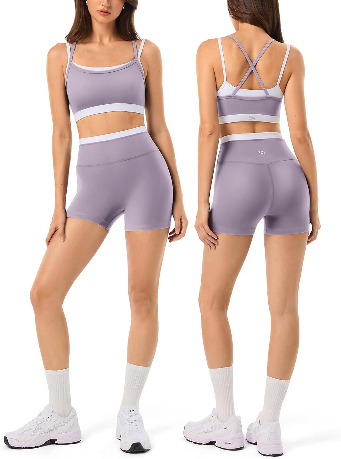 2 Pieces Workout Sets for Women,Seamless Athletic Short with Double Layer Sports Bra,Gym Matching Outfits