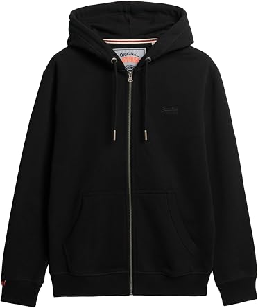 هودي بسحاب بشعار Superdry للرجال، أسود