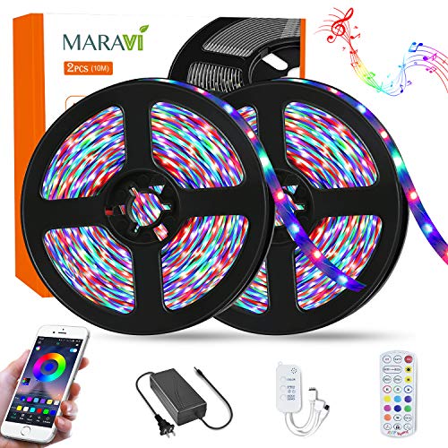 LED Strip Lights, Maravi 32.8ft/10M RGB LED Light Strip 5050SMD Color Changing Rope Light Sync to Music RGB Light Strips with APP Control for Party Home DIY Decoration Waterproof