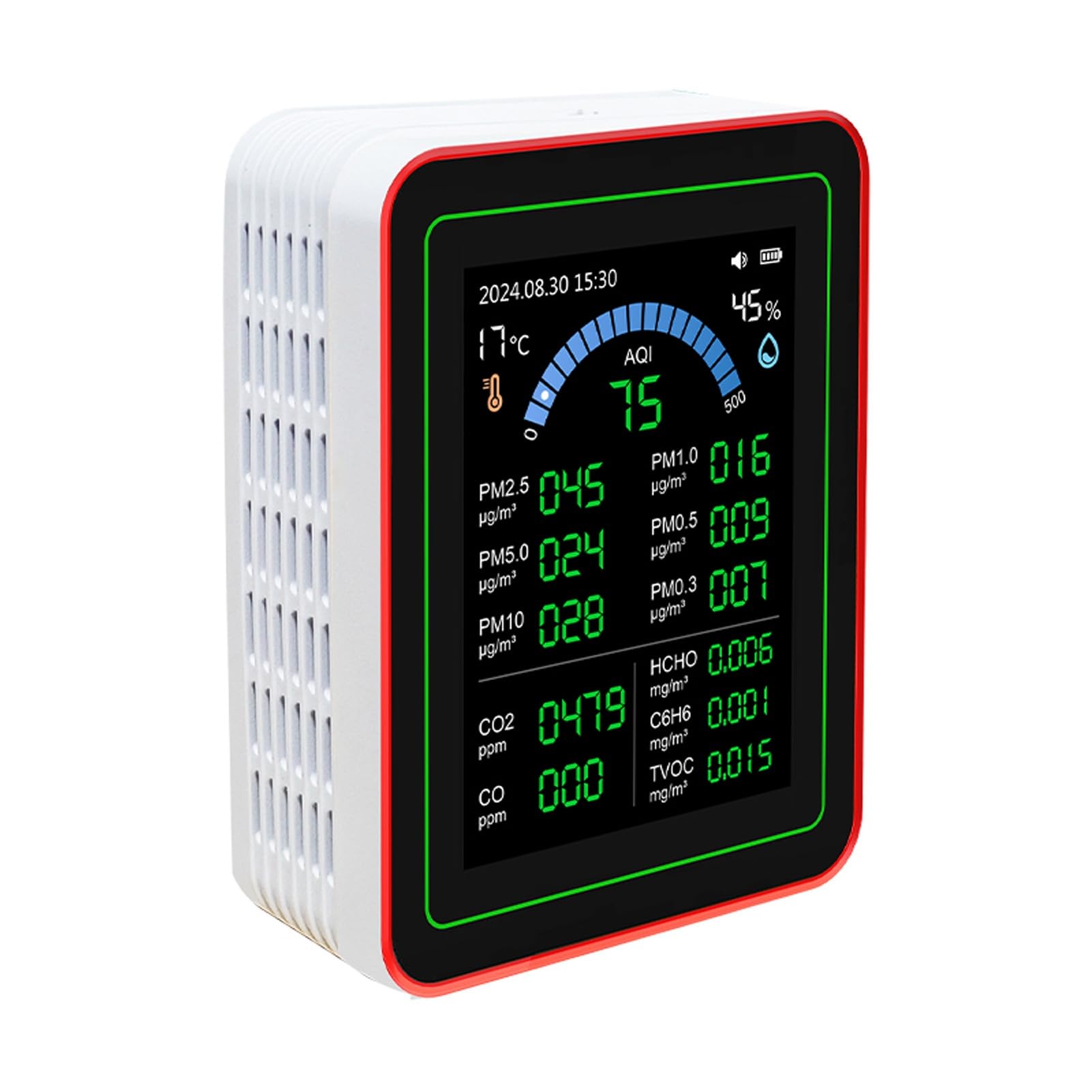 lyrlody Misuratore della qualità Dell'aria, Tester della qualità Dell'aria Interna 18 in 1 con Memorizzazione Dati e Display LCD, con Sensore ₂- TVOC- HCHO- ₂.₅ ₁₀, per Home
