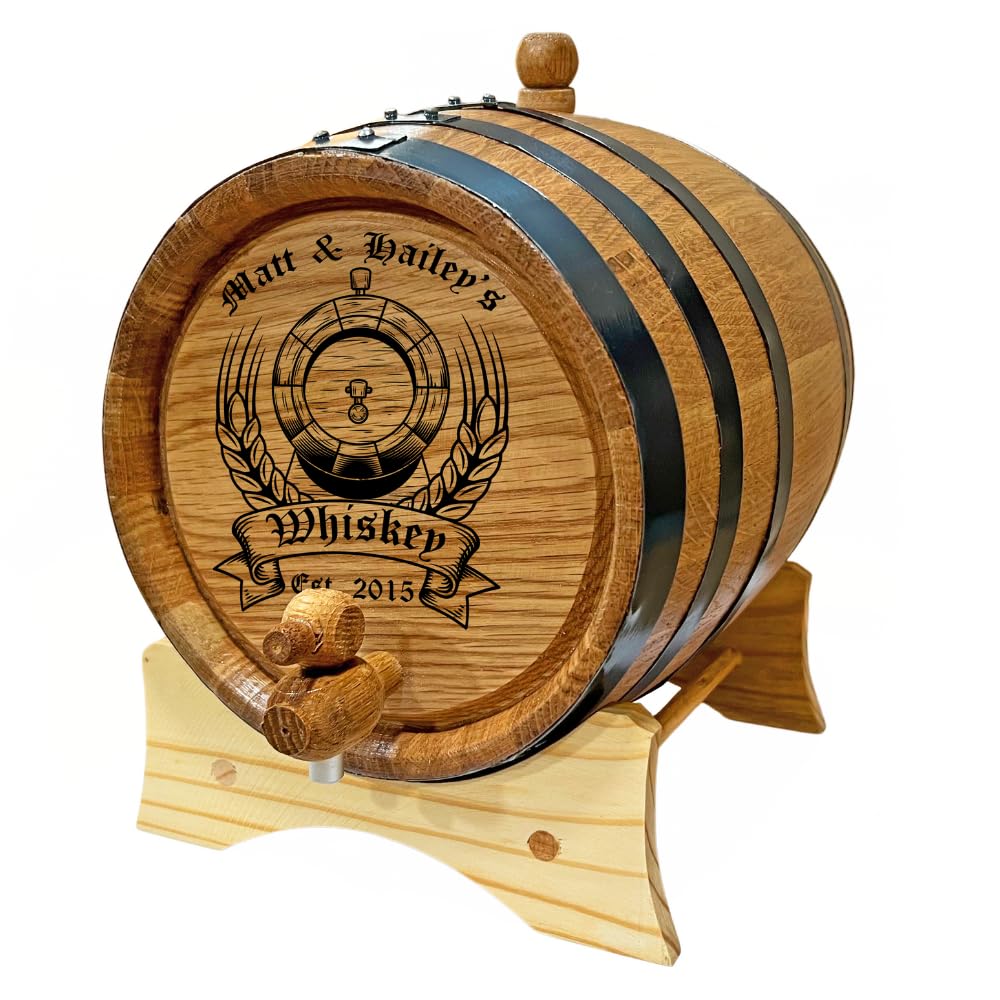 Personalized Premium Aging Barrel - Barrel Design - Custom Oakwood Barrel - Perfect for Whiskey, Bourbon, Tequila, Rum, & Wine - Engraved (5 Liters)