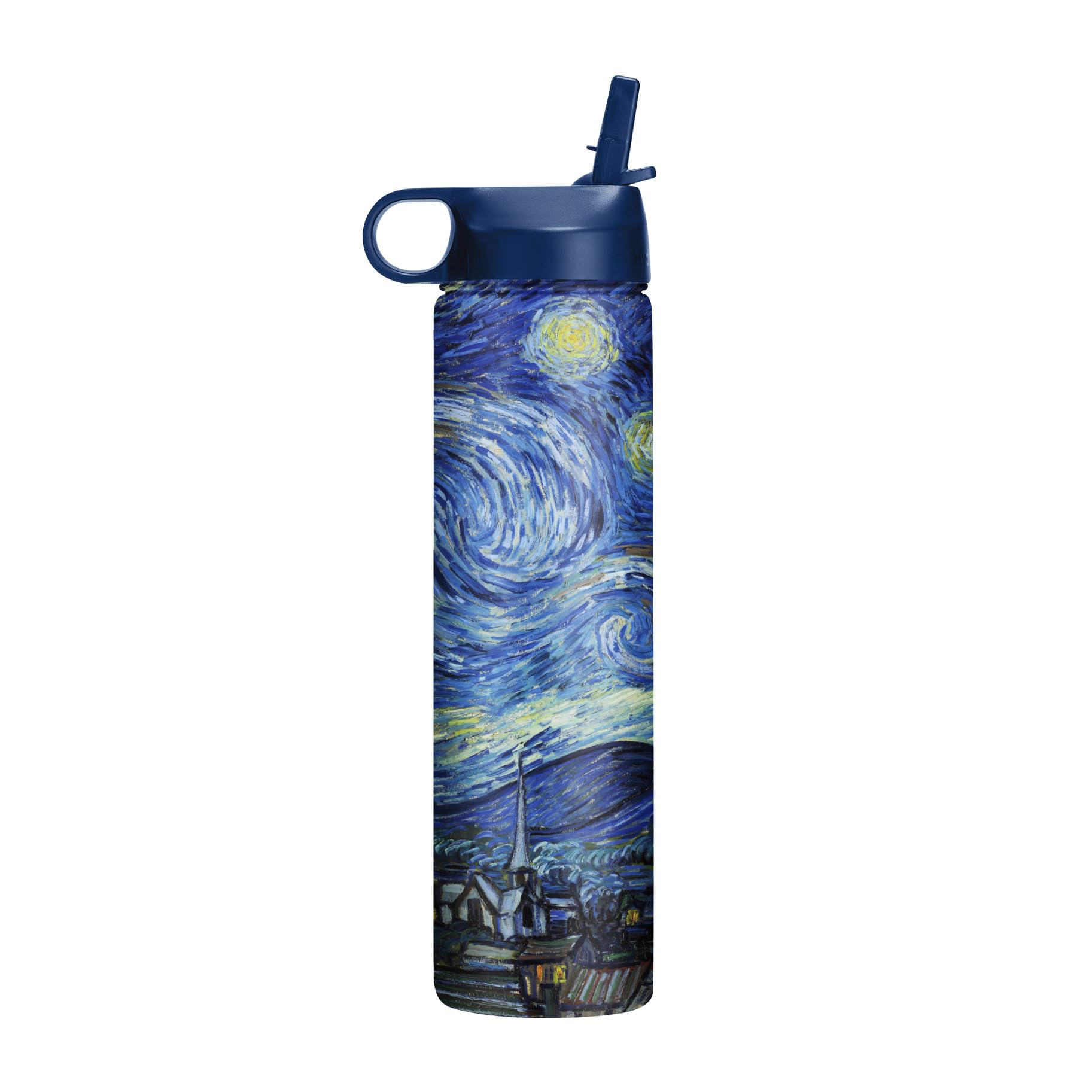 RainCaper 18/8 Stainless Steel Insulated Water Tumbler with Straw | 24oz, BPA-Free, Double Wall for Hot & Cold | Travel-Friendly, Cup Holder Ready (van Gogh Starry Night)