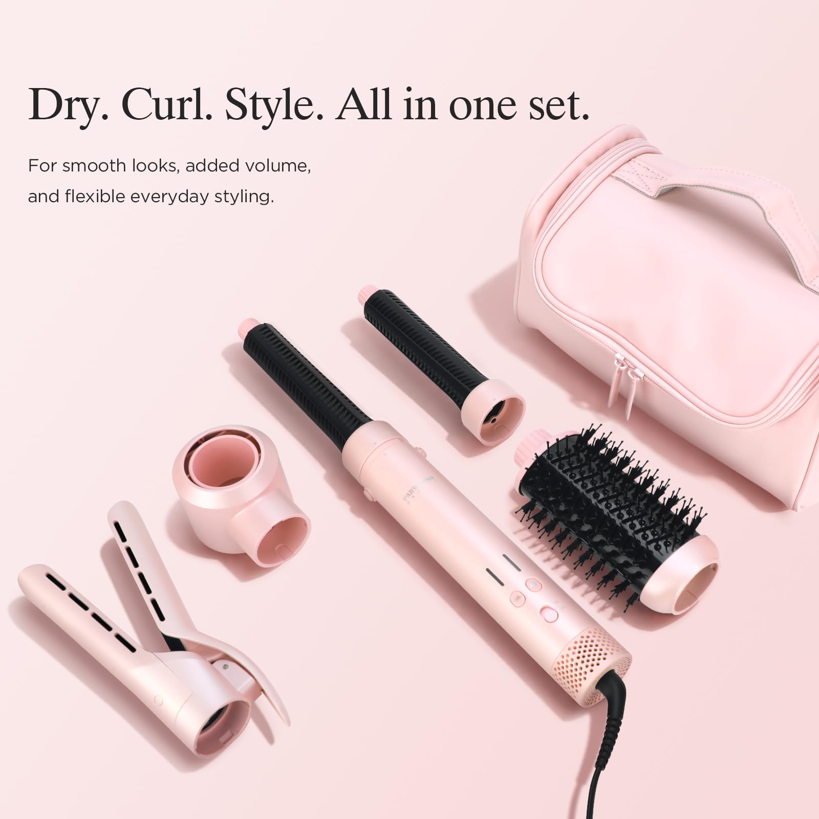 PARWIN PRO BEAUTY MaxAIR 2.0 Airstyler 5 en 1 Multi-Styler, secador iónico 110.000 rpm, alisador por aire, rizadores Auto-Wrap, doble voltaje, rosa