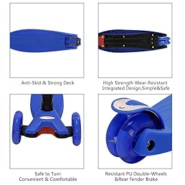 ChromeWheels Foldable Scooters for Kids, Deluxe Kick Scooter 4 Adjustable Height 132lbs Weight Limit 3 Wheel, Lean to Steer LED Light Up Wheels, Best Gifts for Girls Boys Age 3-12 Year Old, Blue