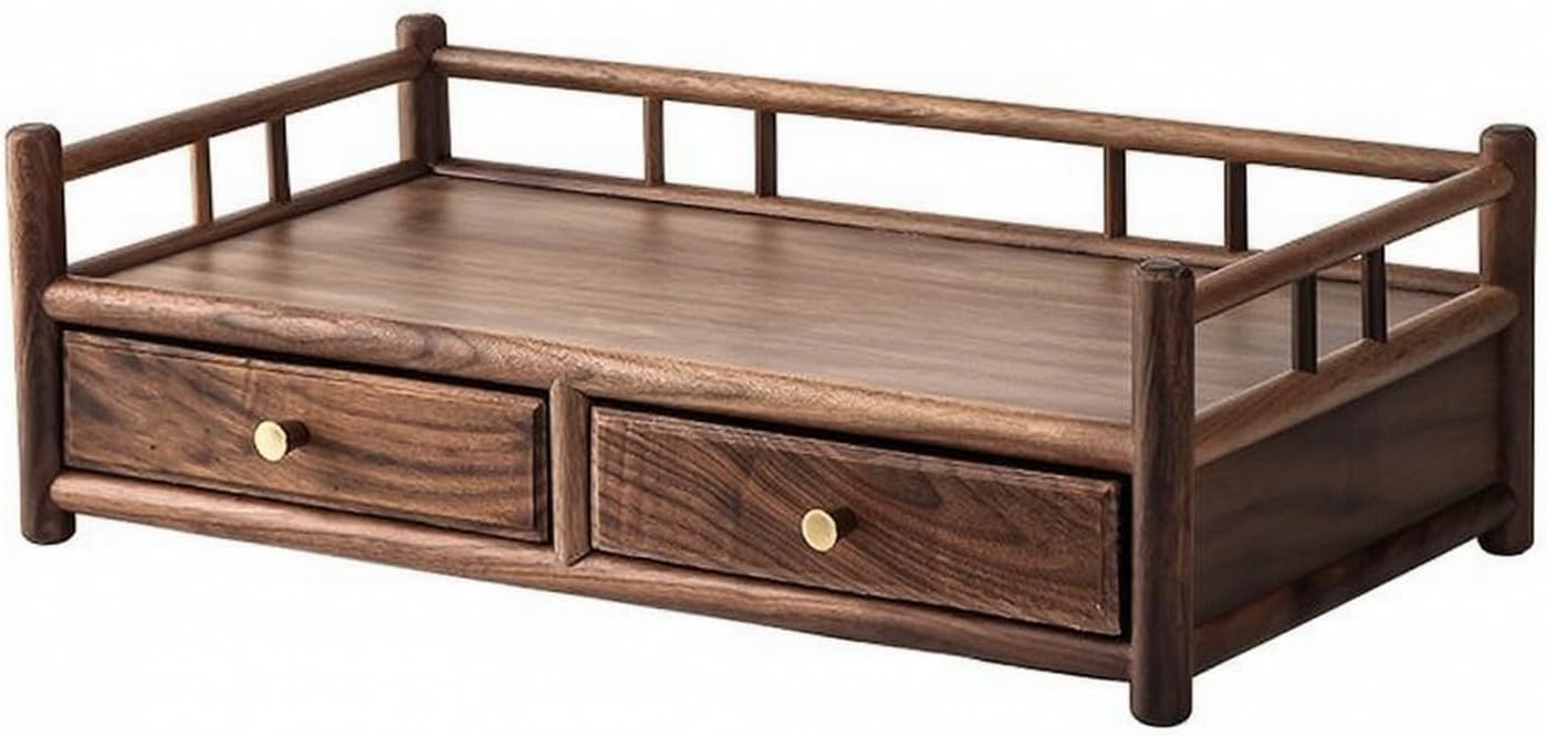 Display Shelf Wooden Rack Organizer With Drawers Storage Stand Showcase Unit Walnut Wood Construction Compact Tabletop Design Suitable for desks counters tea tables home decoration office use , 45.5cm X 25.5cm X 14cm , style to 1