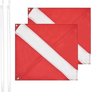 2 Pack Dive Flag 20"x 24" with Removable Stiffening Pole for Scuba Diving Spearfishing Freediving,Use with Float, Buoy, Boat, Flagpole,US Legal Size Diver Down Flag