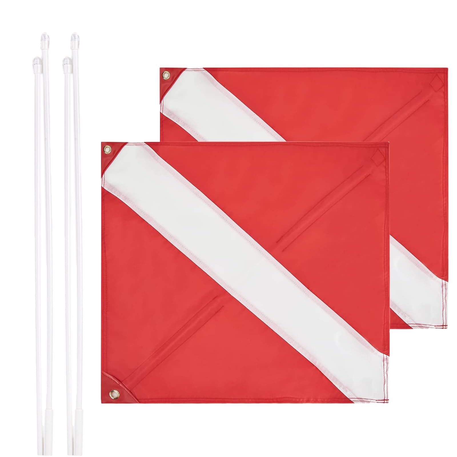 2 Pack Dive Flag 20"x 24" with Removable Stiffening Pole for Scuba Diving Spearfishing Freediving,Use with Float, Buoy, Boat, Flagpole,US Legal Size Diver Down Flag