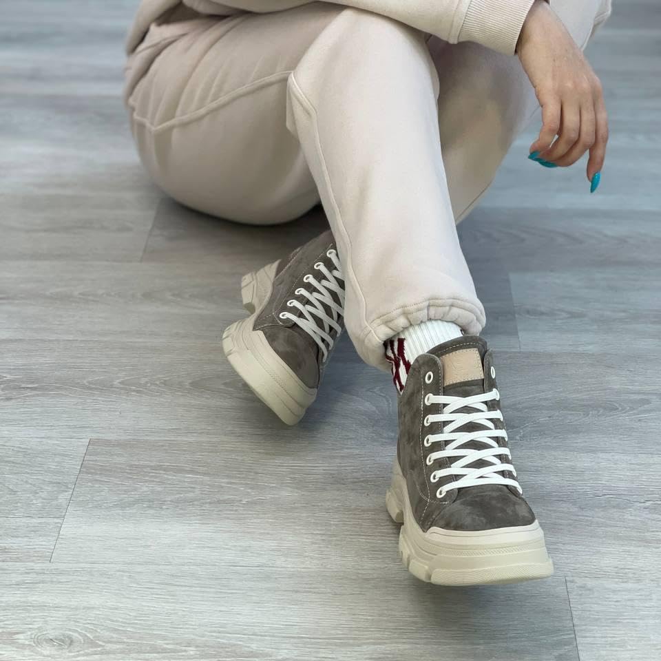 BEAU TODAY Women’s Flat Sneakers, Retro Comfortable Lace-up Fashion Sneakers for Women, Buckle Decoration Casual Leather Walking Shoes3