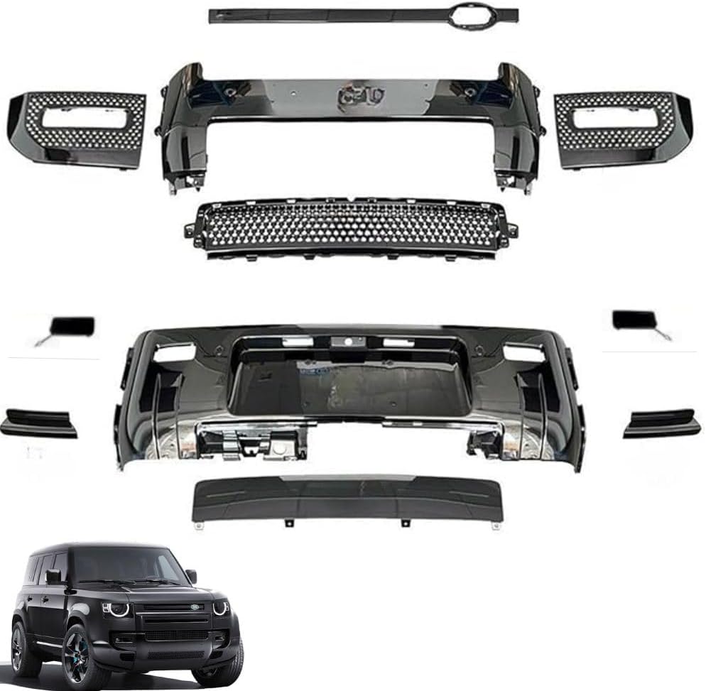 11PCS Glossy Black Body Kits fits for Defender 90 110 130 2020-2026 Front and Rear Bumper Trims Grille Cover (without Electric Trailer Hook)
