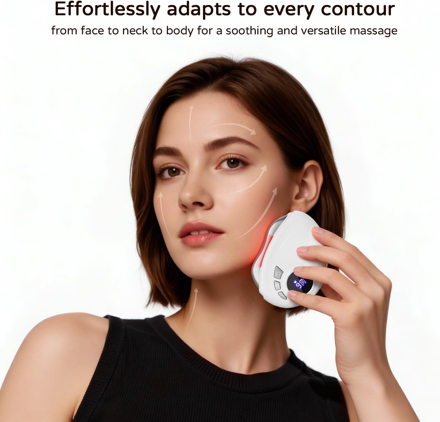 Professional LED Red Light Gua Sha Massager, 9-Level Adjustable Face and Neck Sculptor for Skin Firming, Jawline Contouring & Serum Absorption, Portable Metal Facial Skincare Tool - White