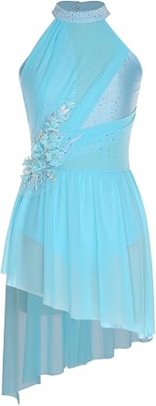 iiniim Womens Lyrical Dance Dress Mesh Tulle High Low Skirt Leotard Contemporary Dance Costume
