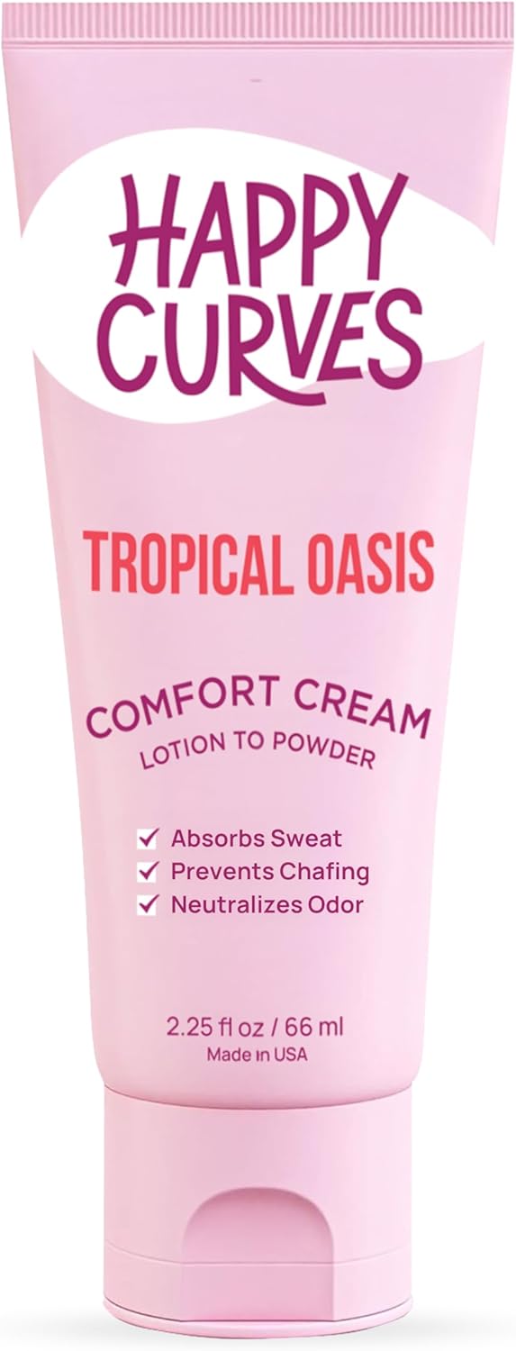 HAPPY CURVES Liquid Powder – Lotion to Powder Anti Chafing Cream for Women: Aluminum-Free for Private Parts, Under Breast, & Body Sweat and Odor 66ml (1 Pack, Tropical Oasis)