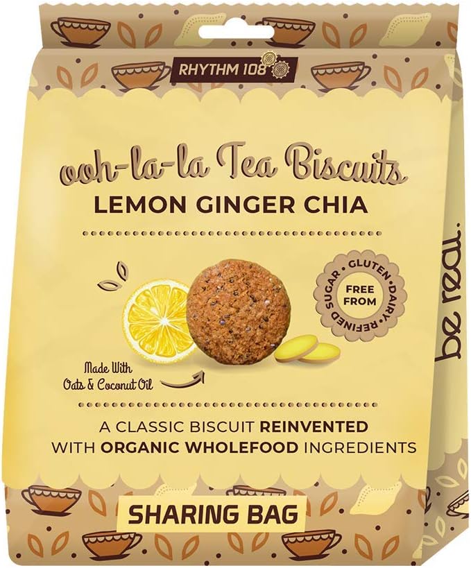 Lemon Ginger Chia Sharing Biscuit Bag - 135g, 12 Pack
