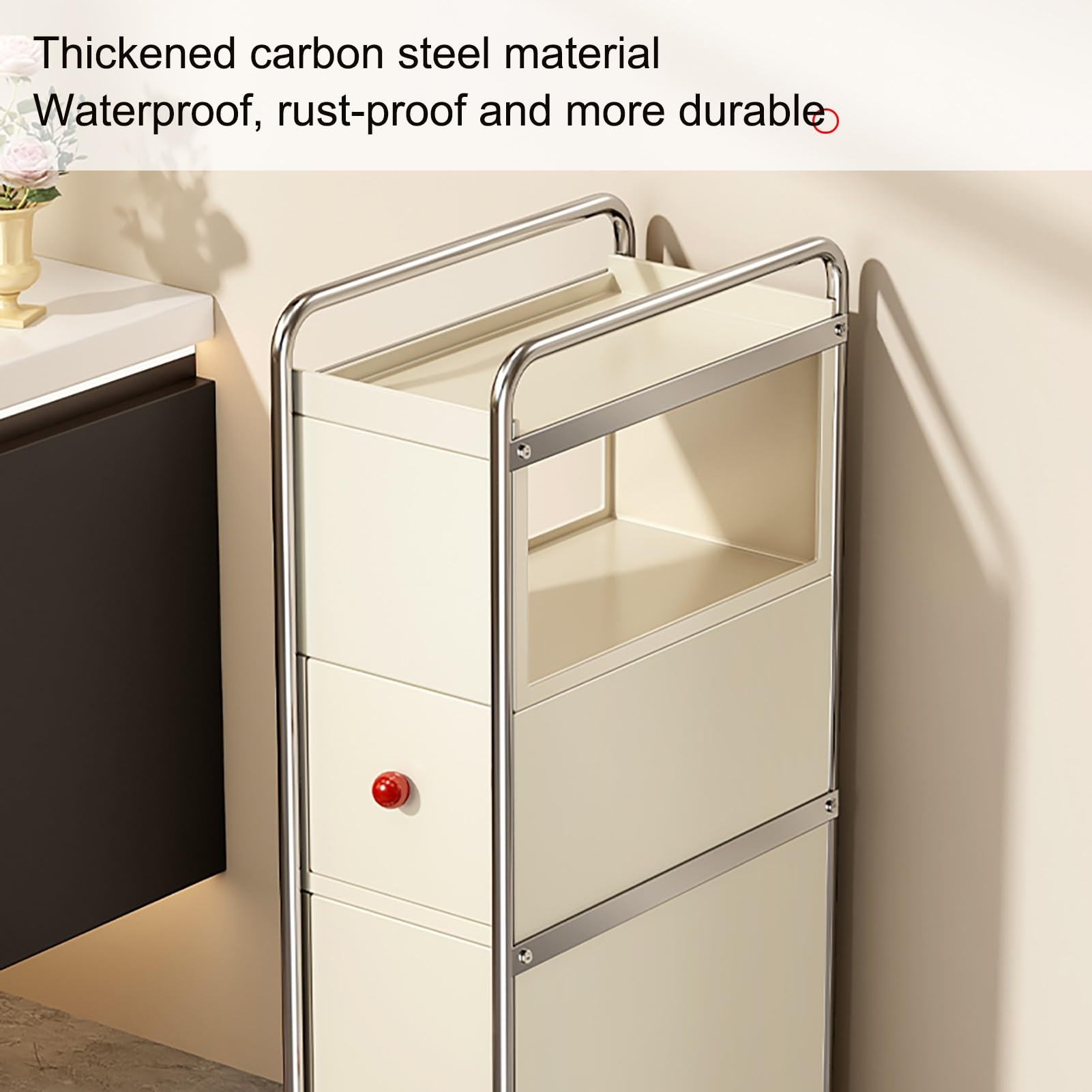 JHDXL Badezimmerregal aus Metall, Standregal mit 4 Fächern, Robuste Lagerregale, Rutschfestes Stabiles Bad Badregal, für Schlafzimmer, Küche, Badezimmer, Wohnzimmer