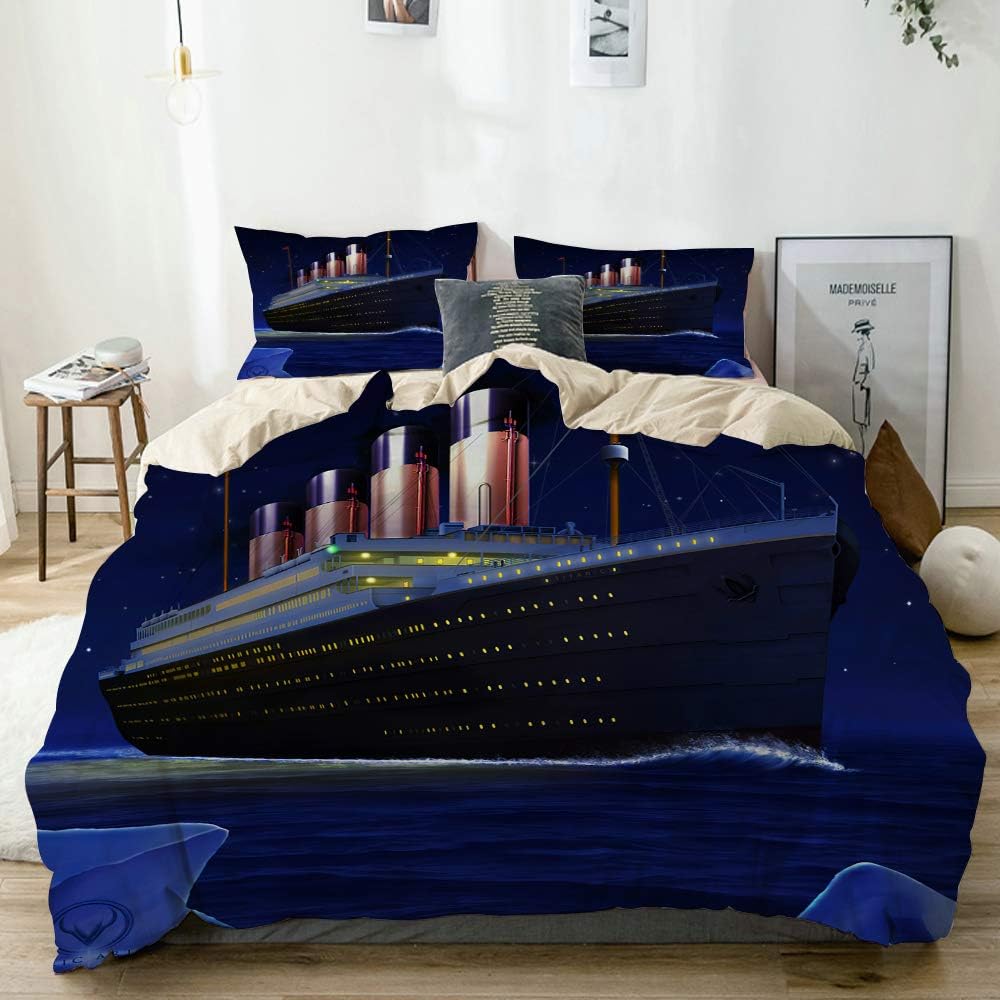 MOTINE Duvet Cover Sheet Set,Beige,RMS Titanic,Soft Microfiber Bedding Set-3 Piece Set,Twin