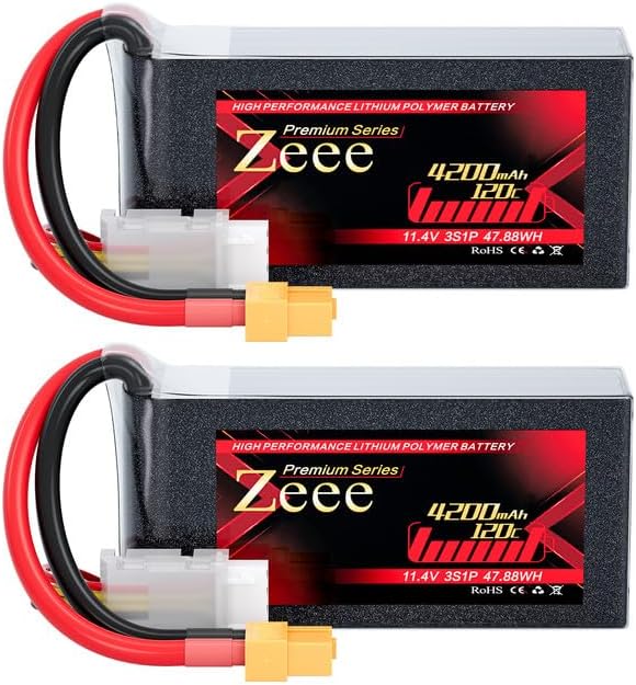 Premium Series 3S Lipo Battery 4200mAh 11.4V High Voltage Shorty Battery 120C with XT60 Plug Soft Case HV Lipo Compatible with Rock Crawler Helicopter Airplane Drone Boat Racing Models(2 Pack)