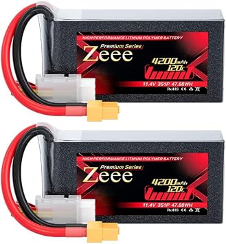 Zeee Premium Series 3S Lipo Battery 4200mAh 11.4V High Voltage Shorty Battery 120C with XT60 Plug Soft Case HV Lipo Compatible with Rock Crawler Helicopter Airplane Drone Boat Racing Models2 Pack
