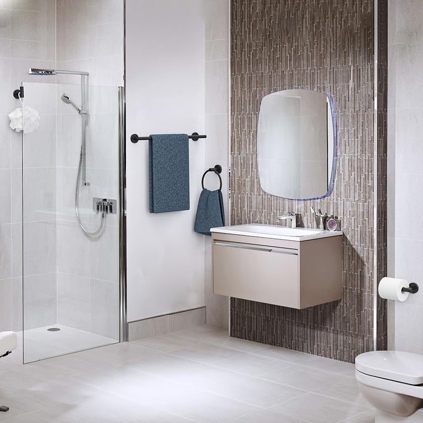 Miniatura 9 de USHOWER Toallero negro mate, toallero de 24 pulgadas para baño montado en la pared, barra de toalla gruesa de acero inoxidable SUS304, decoración