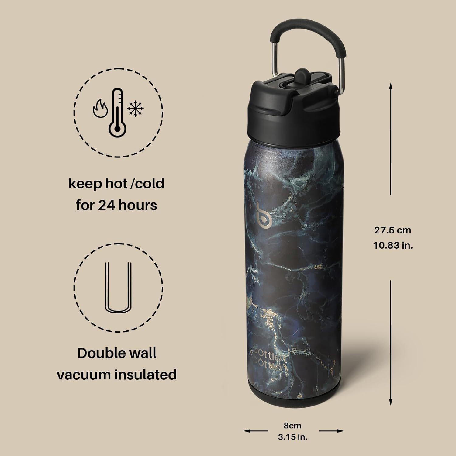 BOTTLE BOTTLE 24oz Insulated Water Bottle Stainless Steel Sport Water Bottle with Straw and Adjustable Lid Daily Pill Organizer - Image 6