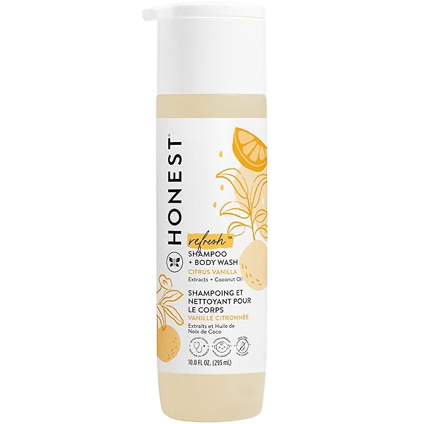 The Honest Company 2-in-1 Cleansing Shampoo Body Wash, Gentle for Baby, Naturally Derived, Tear-free, Hypoallergenic, Citrus Vanilla Refresh, 10 fl oz