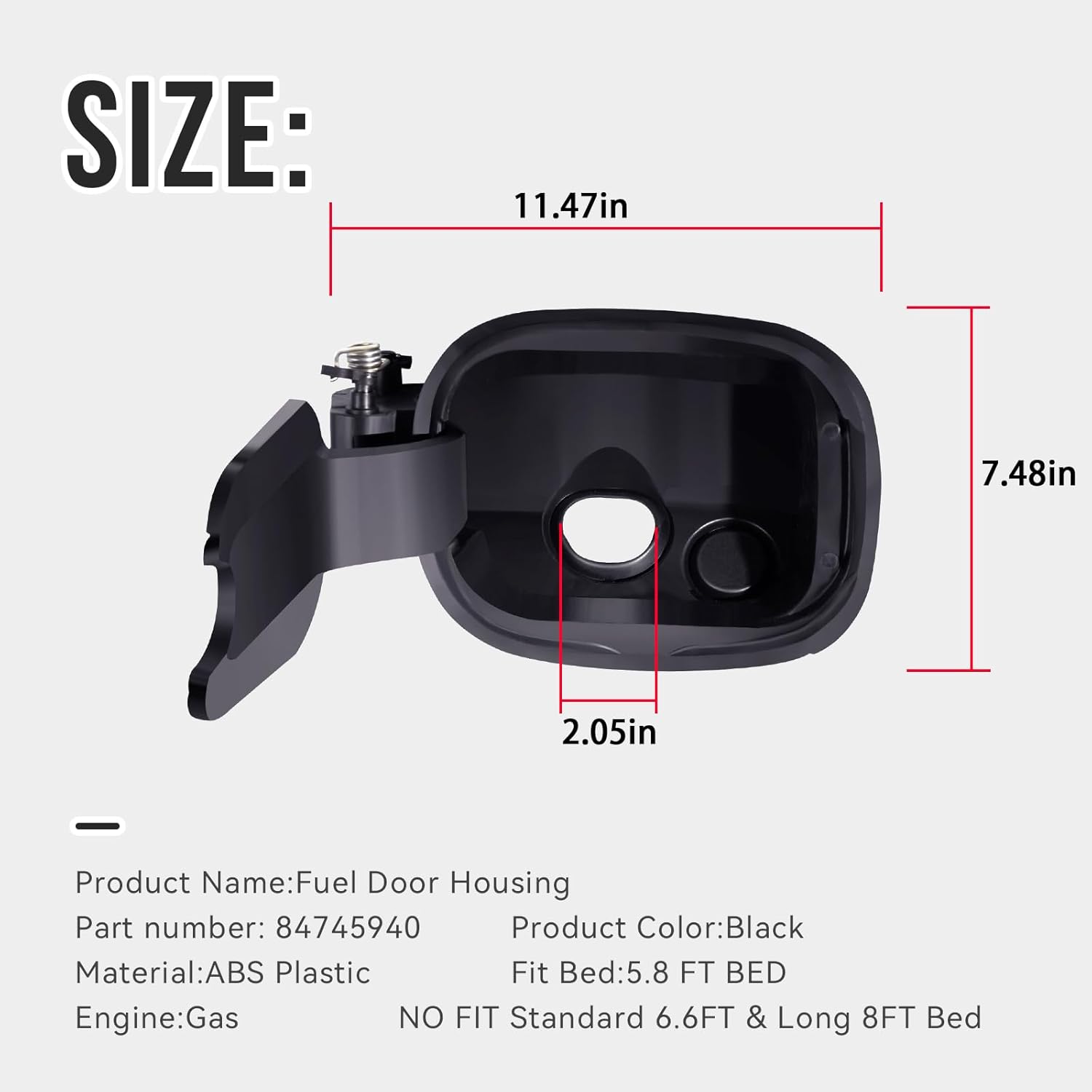 Upgrade Fuel Door Tank Filler Pipe Housing Compatible with 2019-2024 Chevrolet Silverado 1500 with 5' 8" bed ONLY,Gas models ONLY,(Fuel tank opening is on the Left side)(84745940)