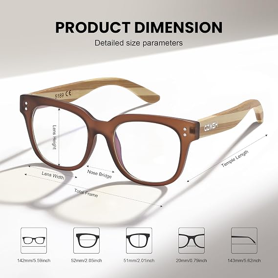Anti-blue light glasses Spring hinges Computer reading/gaming/TV/Cell phone Glasses Women's and women's anti-glare filters Lightweight Zebra bamboo glasses(5189-Clear Tea)