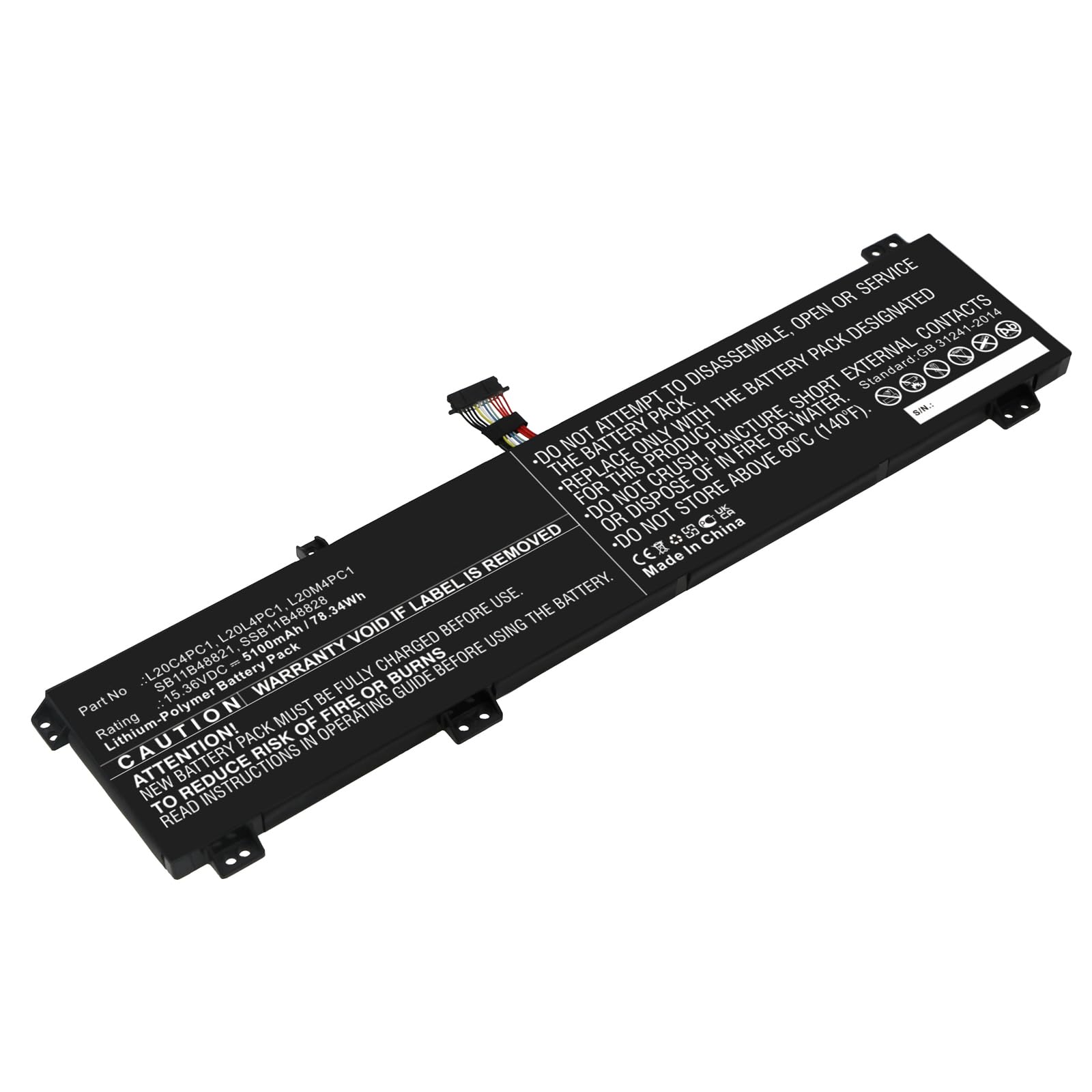 Replacement Battery for Lenov'o L20C4PC1,L20L4PC1,L20M4PC1,SSB11B48821,SSB11B48828,5100mAh,15.36V