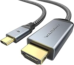 WARRKY 4K USB C to HDMI Cable 1M, [Gold Plated, Nylon Braided] USB Type C to HDMI Compatible with Thunderbolt 3/4, iPhone 15 Series, MacBook, iMac, iPad Pro, Galaxy, Surface, DELL, HP