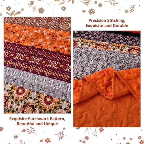 Edredón bohemio burnt orange con patrón de rayas florales simétricas 6