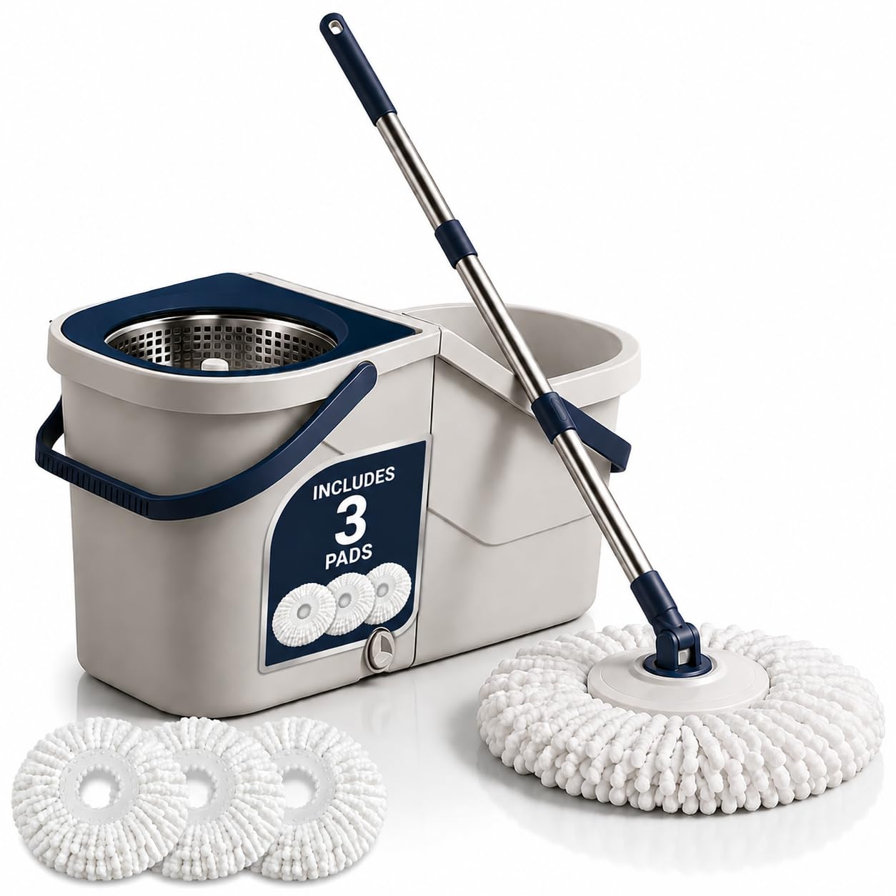 Meown Creame Spin Mop And Bucket Set With Wringer