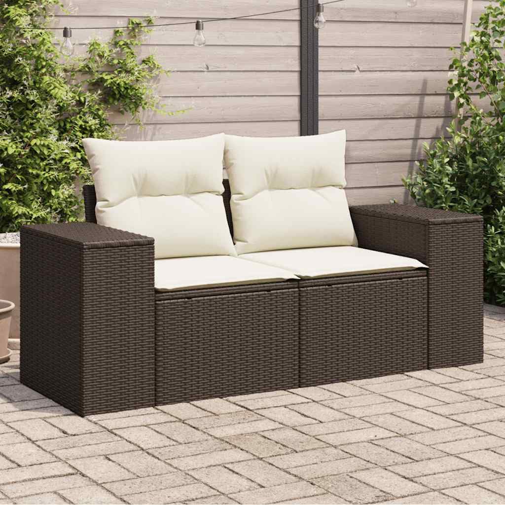 Divano da giardino a 2 posti, marrone, in polyrattan con cuscino, resistente alle intemperie, modulare per balcone, terrazza, giardino d'inverno e lounge all'aperto, con cuscino rimovibile e