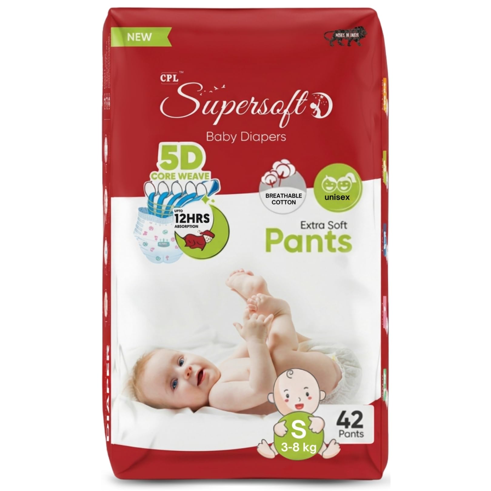 CPL SUPERSOFT Baby Diaper Pant Style | Up to 12 Hours Absorption | 3-8 Kg | Pack of 1 - S (42 Pieces)-image-4