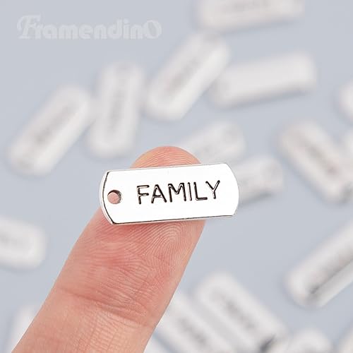 Miniatura 7 de Framendino, Pandahall - Paquete de 50 dijes familiares de plata antigua tibetana rectangular con dije de palabra para collar de mensaje, dijes,