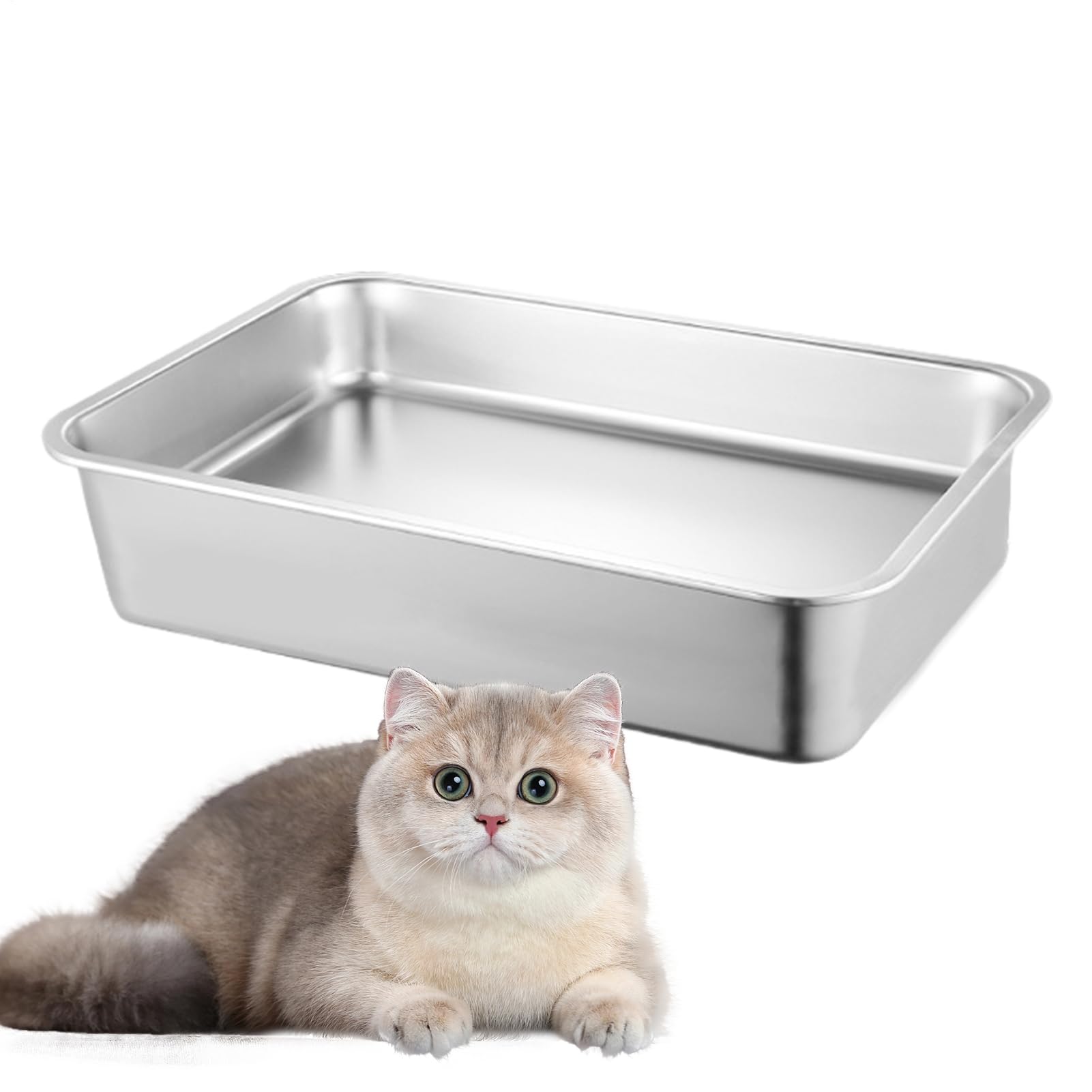 Bandeja de Basura de Acero Inoxidable para Gatos, diseño a Prueba de | salpicaduras y antiadherente, bandeja de basura duradera para mascotas, fácil de para el control de olores, caótico H