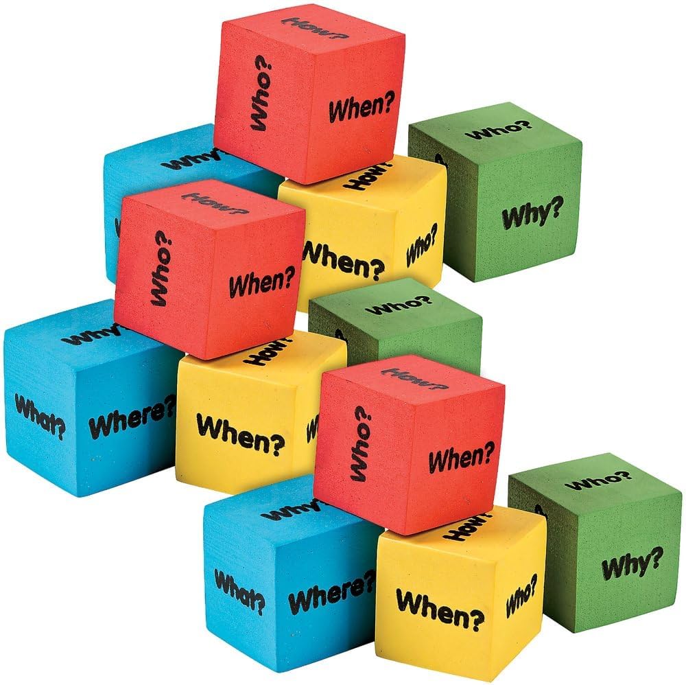 Foam Question Dice - 12 Pieces - Educational and Learning Activities for Kids