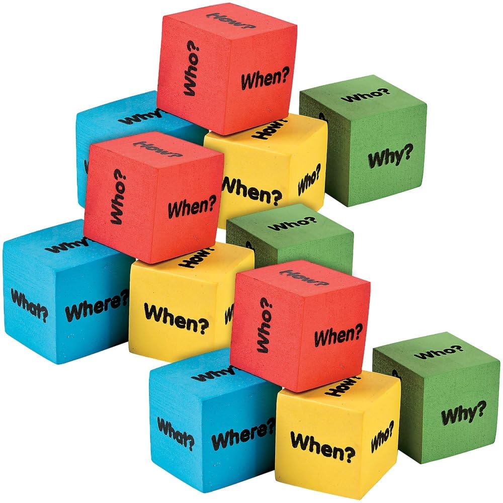 Foam Question Dice - 12 Pieces - Educational and Learning Activities for Kids