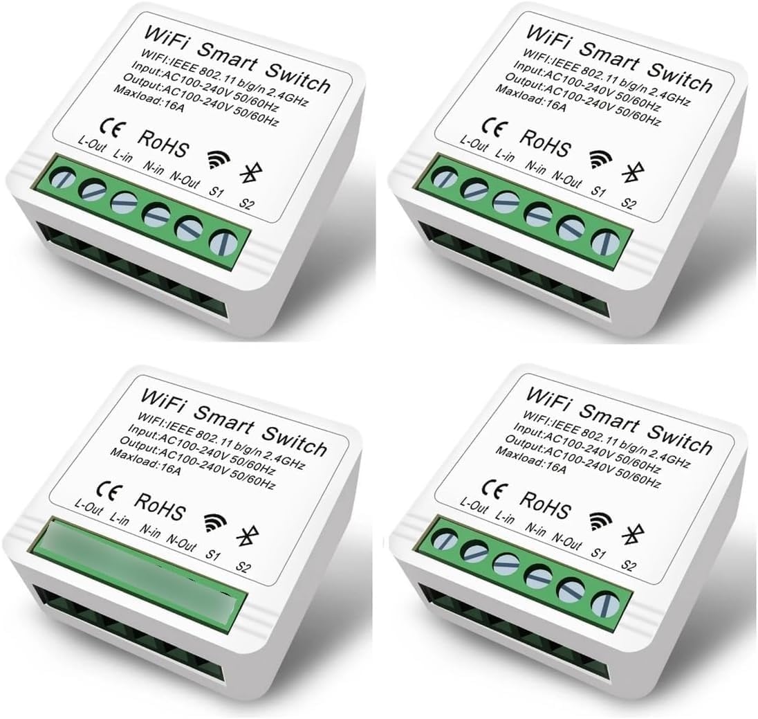 Kit 4 Mini Interruptor Inteligente Smart Switch 16A Wifi, Automação Residencial, compatível com Alexa, Google, Smart Life e Tuya