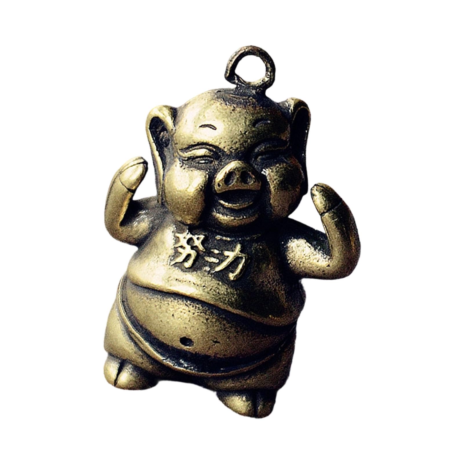 hogtnd Antique Brass Miniature Pig Pendant Symbolizing Wealth and Prosperity Hanging Ornament for Home Decorations or Keychains, Wealth Pigs Car Decorations