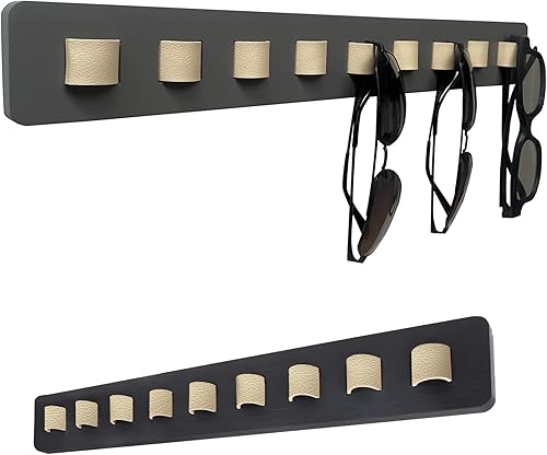 Miniatura 1 de ZHOUYIYI Organizador de lentes de sol con 9 correas de piel de vacuno, almacenamiento de lentes de sol de madera, soporte para anteojos montado en