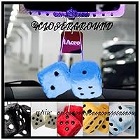 Vista 2 de Par de dados cuadrados retro de felpa mullidos de 3 pulgadas con puntos, adorno para espejo retrovisor automático, dijes colgantes para parejas, Azul