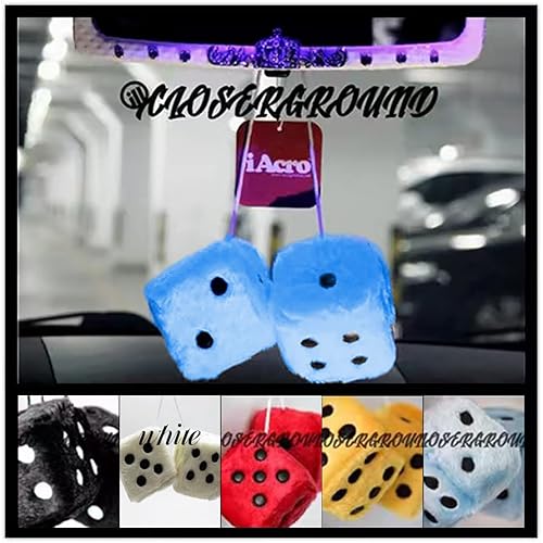 Miniatura 2 de Par de dados cuadrados retro de felpa mullidos de 3 pulgadas con puntos, adorno para espejo retrovisor automático, dijes colgantes para parejas,