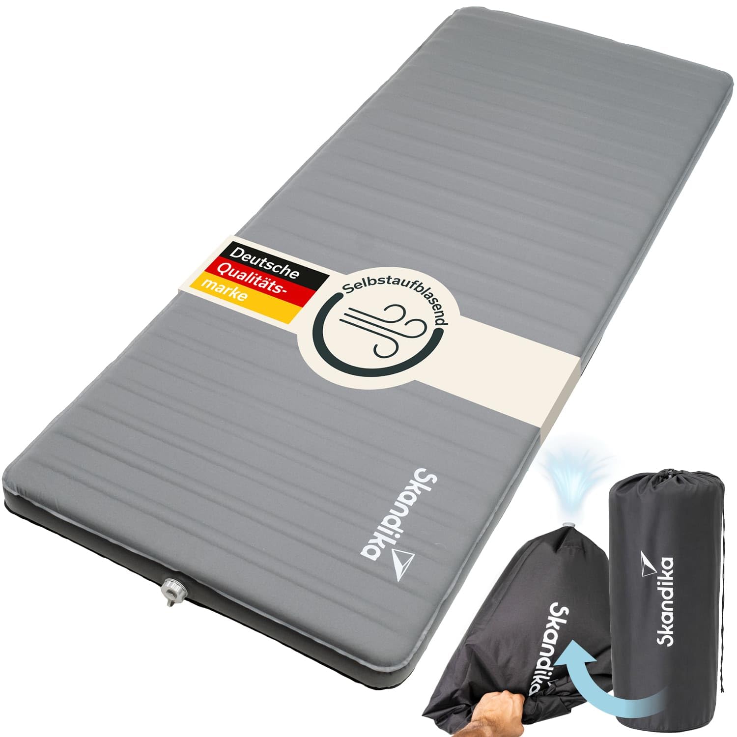 Skandika Karimata Easy 3D Premium Compact | materac dmuchany dla 1 osoby, samopompująca, z workiem z pompką, wodoodporna, powierzchnia Softtouch, obciążenie do 150 kg, do aktywności na świeżym