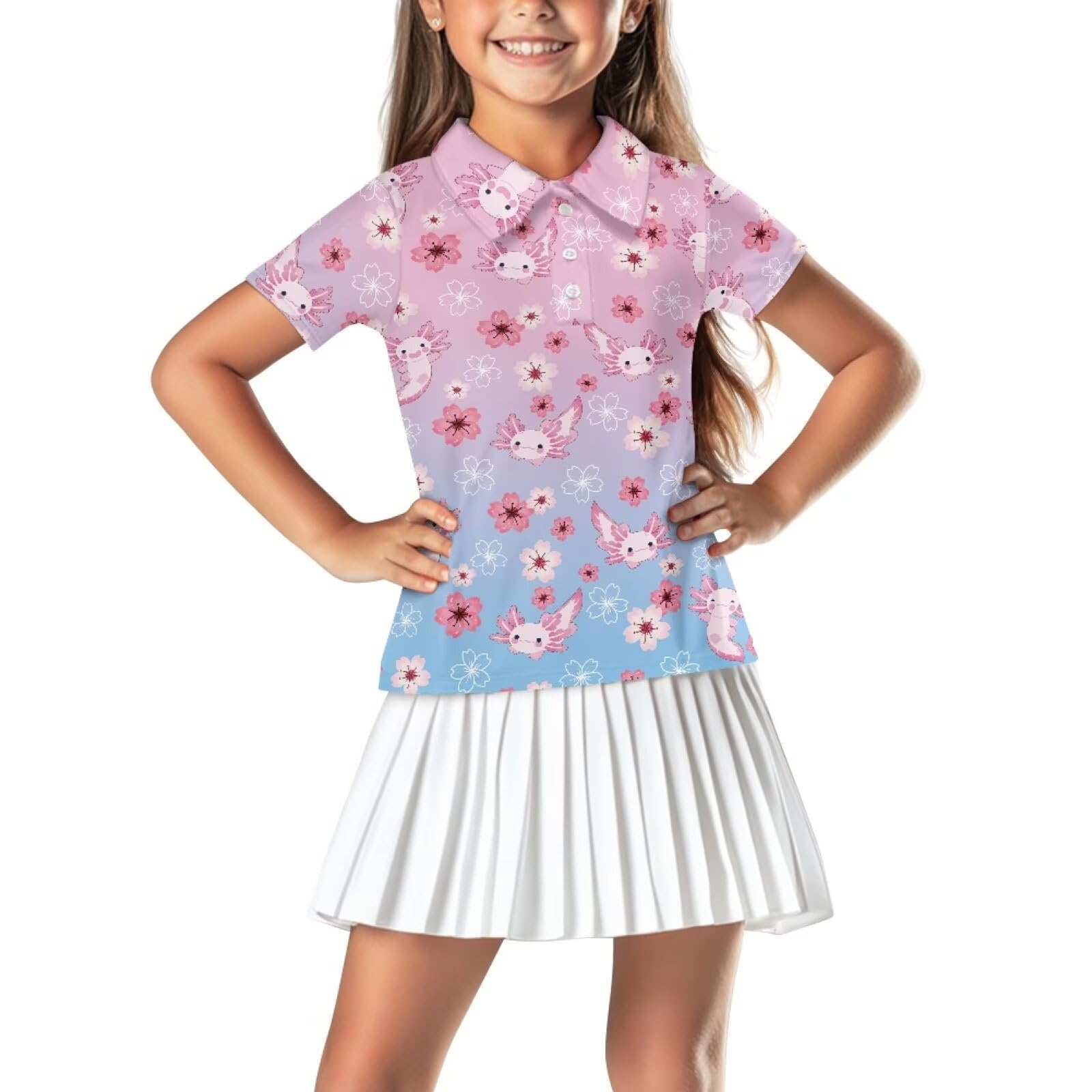 Girls Short Sleeve Golf Shirt 3 Button Up Lapel Collar Tennis Shirts Quick Dry Uniform Athletic Tank Tops for 5-14Y