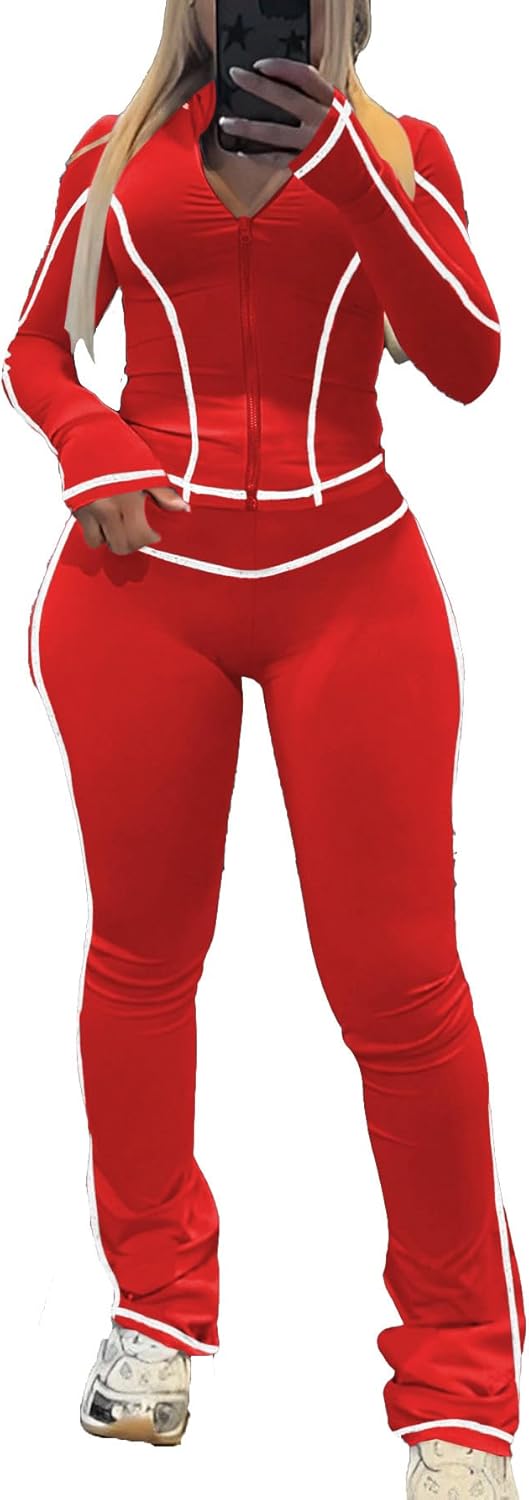 Nimsruc Women's 2 Piece Outfits Zipper Workout Set Long Sleeve Tracksuit Loungewear Sweatsuits