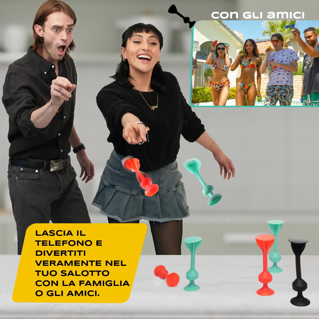 TOSSIT Gioco di Lancio Divertente con Ventosa, Interni Esterni, Si Attacca a Muri, Finestre, Pavimenti, Alternativa Freccette, Bocce, Pétanque, Famiglia, Amici, Twin Pack, Rosso Ciano Blu Giallo