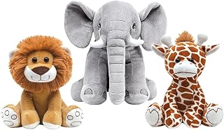 Coleção 3 Pelúcias Baby Leãozinho Elefantinho Girafinha BUBA Decoração de Quarto Safari para Bebês